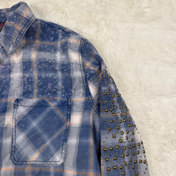 Free People Deconstructed Shirt Jacket Plaid Metal Stud Detailing Women's Small - Picture 3 of 8